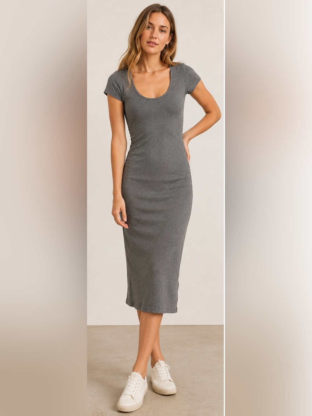 Marine Layer Lexi Ribbed Midi Dress Gray Size Small EUC